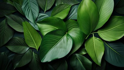 lush green leaves overlapping on a dark background showcasing nature s beauty