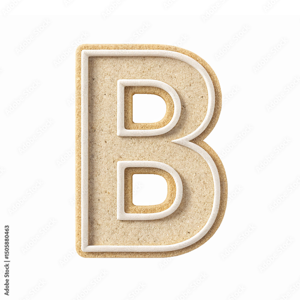 Poster large 3d cookie letter b with frosting and texture on transparent background for creative projects
