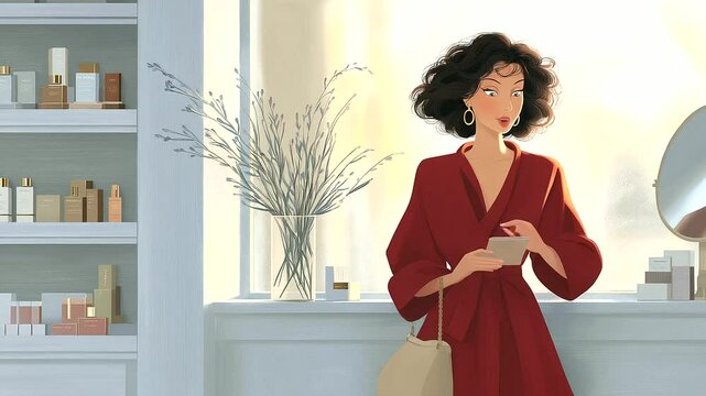 A young woman concealing cosmetics in a pharmacy