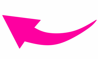 Bright pink curved arrow pointing left on a clean white background. Symbolizes return, reply, direction, or navigation. icons, infographics, websites, and user interface design.