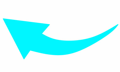 Bright blue curved arrow pointing left on a clean white background. Symbolizes return, reply, direction, or navigation. icons, infographics, websites, and user interface design.