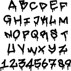 Dripping creepy Graffiti Alphabet and Numbers