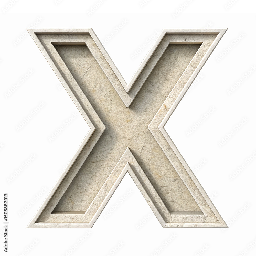 Poster 3d stone letter x design with depth and texture on transparent background