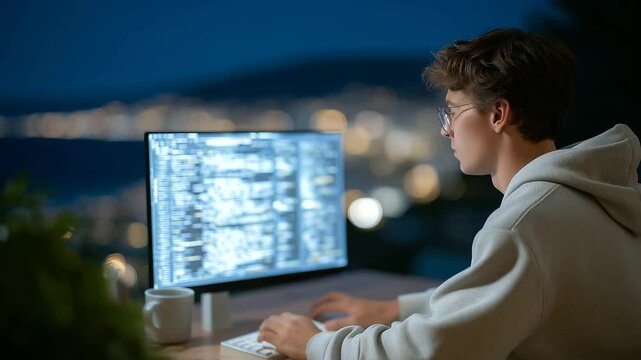 Bioinformatician Coding Algorithm in Modern Office Setting