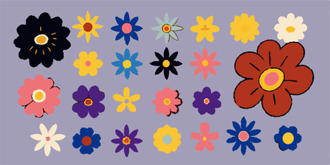 Collection of Colorful Hand-Drawn Flowers