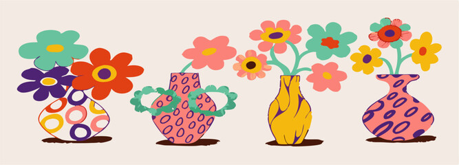 Colorful Flower Vases Illustration, Floral Design