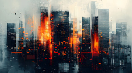 Urban cityscape of a futuristic metropolis.