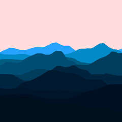 digital illustration background of mountain scenery at dawn which is still dark