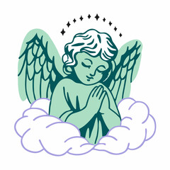 Cute Green Angel Cherub on Cloud Tattoo Design