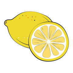 Yellow lemon icon. Fresh fruits isolated on white background. Lemon slice vector illustration. Tropical drawing. Flat style.