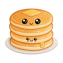 Cute Cartoon Pancakes Stack with Smiling Faces and Butter on Top for Fun Breakfast Designs