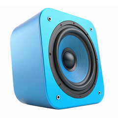 Blue Square Subwoofer Speaker with High-Quality Sound Technology on Transparent Background