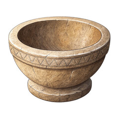 Ancient Stone Bowl with Intricate Designs on a Transparent Background