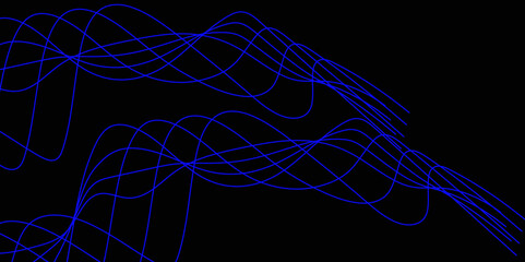 Abstract black background with a glowing abstract waves. Abstract wave element for design. Digital frequency track equalizer, Futuristic background design. Long exposure, Light painting photography.