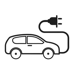 Electric Car with Plug Vector Icon (Line Style)