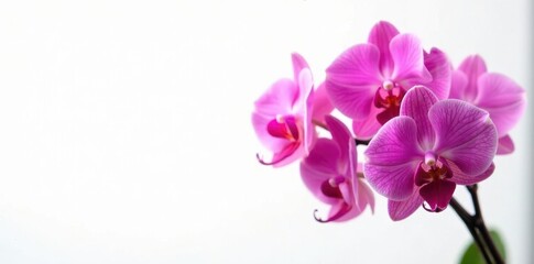 Cluster of vibrant pink orchids against stark white backdrop , orchid, isolated, background