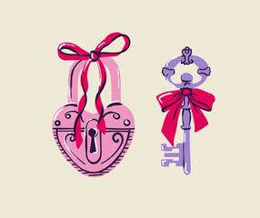 Coquette Wedding elements set decorated with coquette bows, ribbons, Elegant vintage illustrations with bow. Hand drawn line art vector illustrations