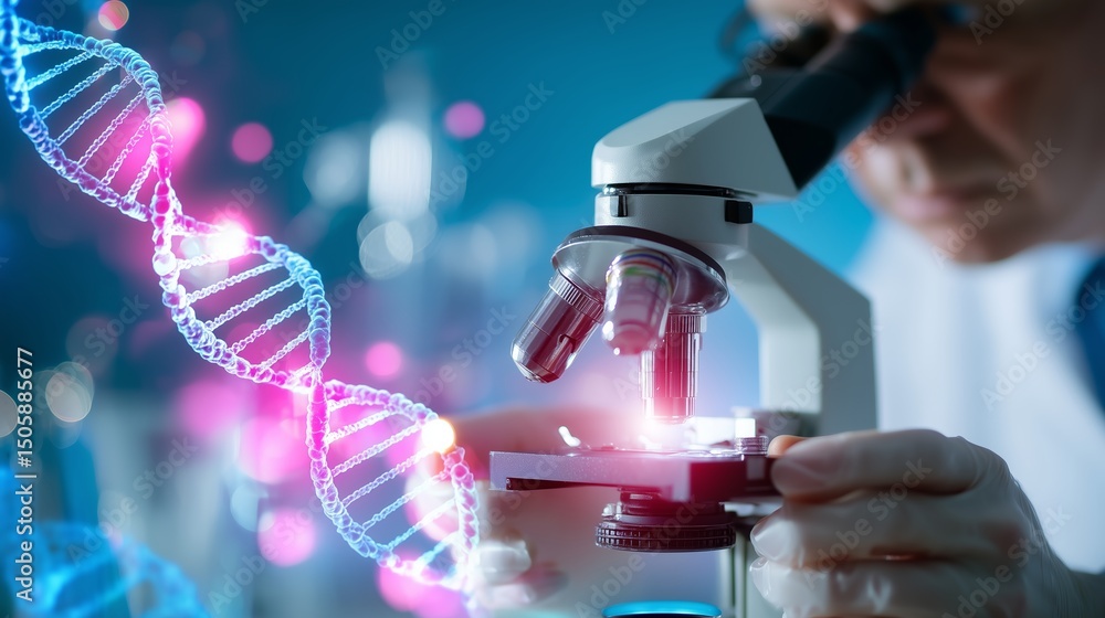 Poster microscope analysis reveals genetic structures in a laboratory setting during research on dna and bi