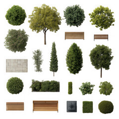 Top view landscape design elements isolated on transparent background