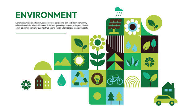 Ecology and Earth Day Concept vector image. World environment and sustainable development concept with ecology icons template flat design, eco friendly and green technology. ESG for business 