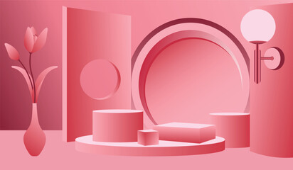 Creative 3d product podium with plant decor ideal for branding social ads stylish background set for posters, packaging, labels, and marketing templates