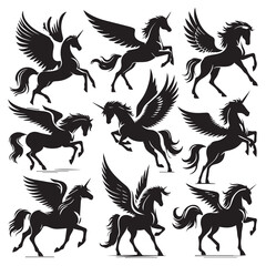 Obraz premium Pegasus Silhouette set royalty free images