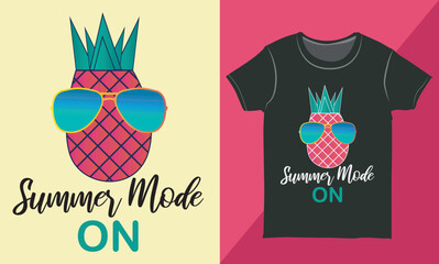 Summer Typography T-shirt with Hand-drawn Pineapple Illustration, Pineapple Vector for Fashion, Funny Summer Shirt, Colorful Pineapple Graphic for Print