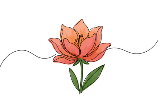 Elegant Peach Blossom: Line Art Floral Design