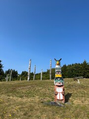 Namgis First Nation Totem poles, Namgis Burial Grounds, the Village of Alert Bay, Cormorant Island, British Columbia. Canada