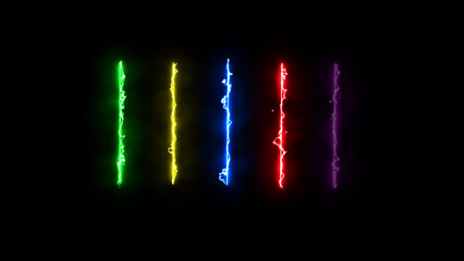 Horizontal rainbow neon tube lights on black background. Glowing Neon Lights Line Abstract Banner Wallpaper Background Template.