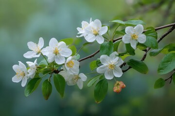Fototapeta premium Apple blossoms on a branch on white background