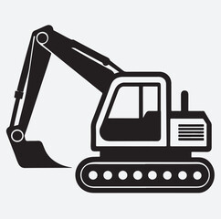 excavator icon  silhouette vector art illustration, excavator on a white background