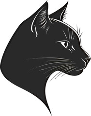 Elegant black cat silhouette showcasing graceful features and sharp gaze.