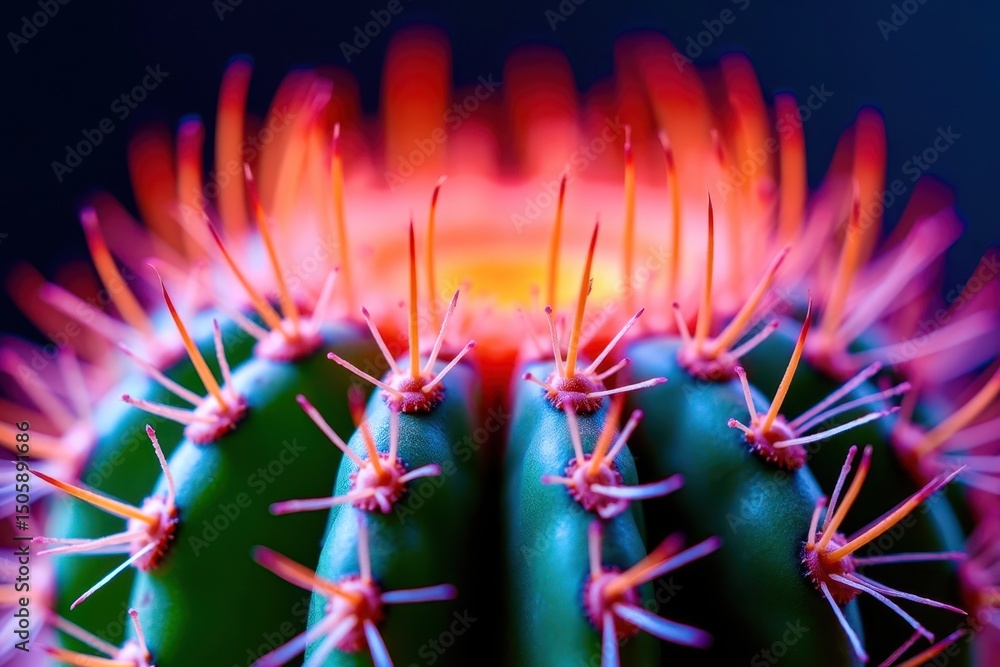 Poster a close up of a cactus with red spikes