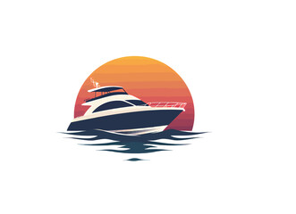 Fototapeta premium Sleek luxury yacht sailing under a vibrant sunset.