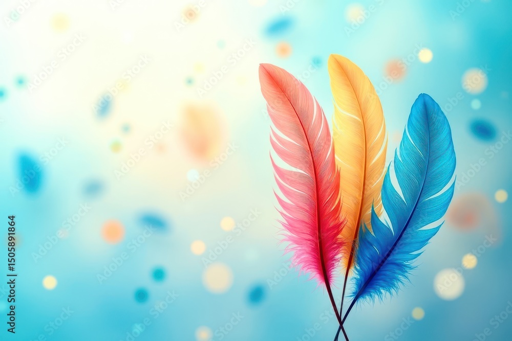 Aufkleber three colorful feathers are displayed on a blue background