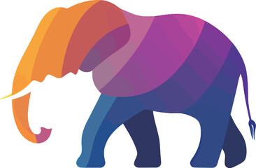 Colorful abstract illustration of an elephant in vibrant hues.