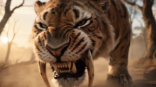 Tigre Dientes de Sable (Smilod&oacute;n) en modo enojado