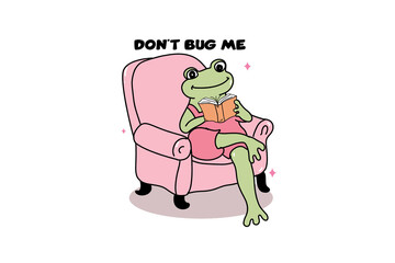 Don’t Bug Me, Frog reading a book - Reading Books Sublimation Design