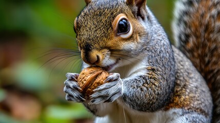 Obraz premium Close-up view of a squirrel eating a nut.