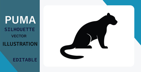 Puma Silhouette Vector Illustration Editable, Black, Big Cat, Wildlife, Design