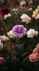 Vibrant Garden Filled With Colorful Carnations Blooming in Springtime Sunlight.
