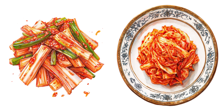 Pickled white cabbage kimchi clipart watercolor illustration set on transparent background