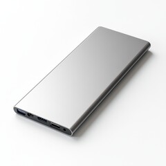 Fototapeta premium Sleek Silver Portable Power Bank with USB Ports and Modern Design