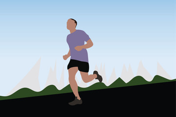 Black man running on city street concept, morning fitness for healthy lifestyle, vector illustration design background