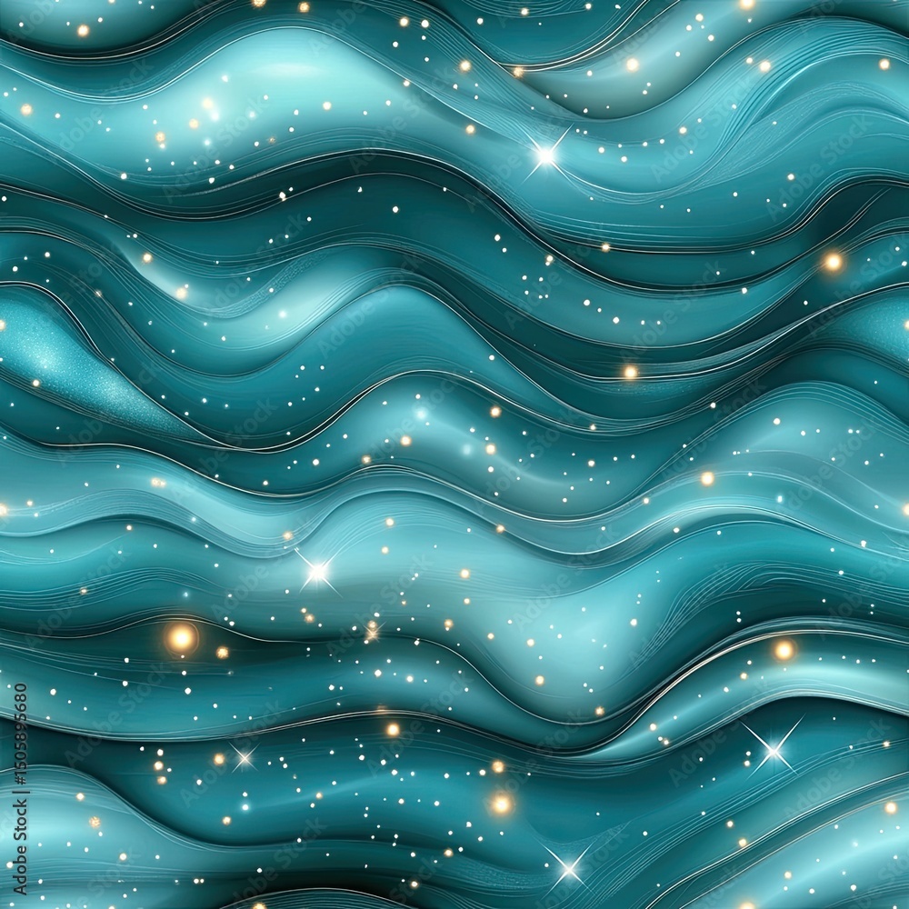 Poster swirling patterns of blue and teal liquid with sparkling gold glitter create an elegant marble-like 