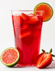 Strawberry lemonade in a glass. AI generated.