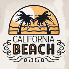 Fototapeta premium California beach retro design with palm trees and summer vibes in a transparent vector