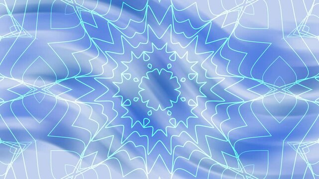 white floral mandala rotation animation on blue light background, Abstract ornament and simple design, elegant and vintage decorative animation