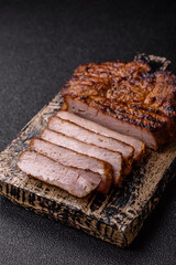 Meat, steak, beef tenderloin cooked on grill. Juicy steak as a food background